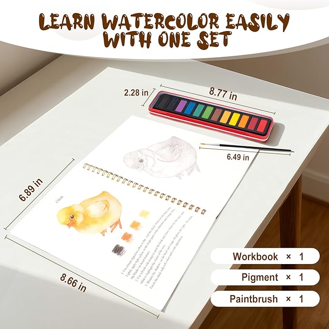 Kivzex Watercolor Workbook for Adults, Beginner Friendly Watercolor Painting Kit Animals Water Coloring Book, Nature-Themed Practice Art Gift Water Color Paint Book with Palette and Brush
