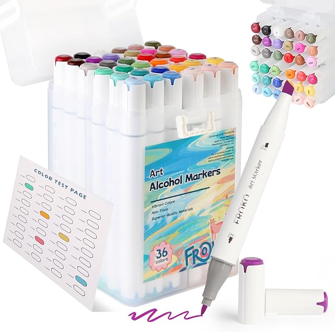 FROKO Alcohol Markers, 36 Colors Dual Tip Art Markers with Carrying Case, Drawing Marker, Coloring Marker for Sketching Adult Coloring