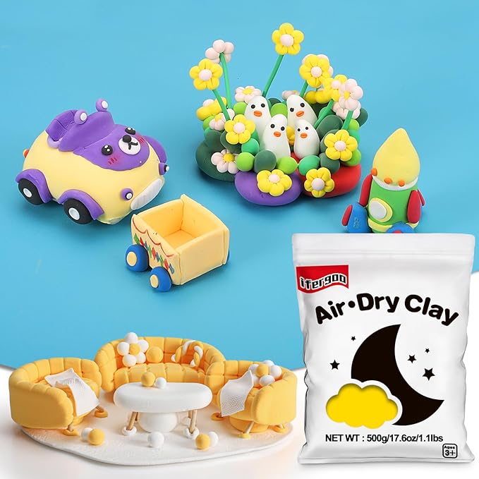 Ifergoo Yellow Air Dry Modeling Clay- Moldable Cosplay, Air Dry, Squishy Molding Clay for Adult Arts & Craft Project, Fake Bake, Slime Supplies, 1.1LBS/500G