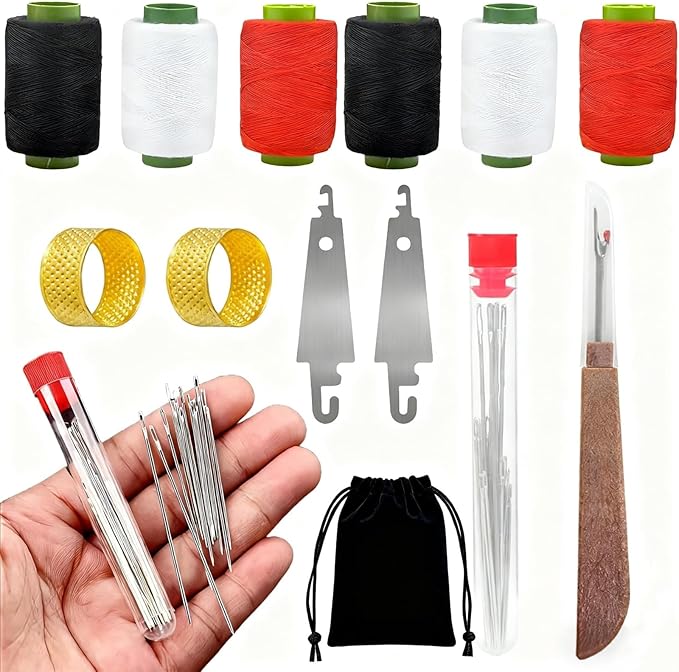 37 Pcs Big Eye Steel Sewing Needles Kit，Needles Thread Hand Repair Tools, Multi-Purpose Needle and Thread Kits, Sewing Working Kit for Beginners