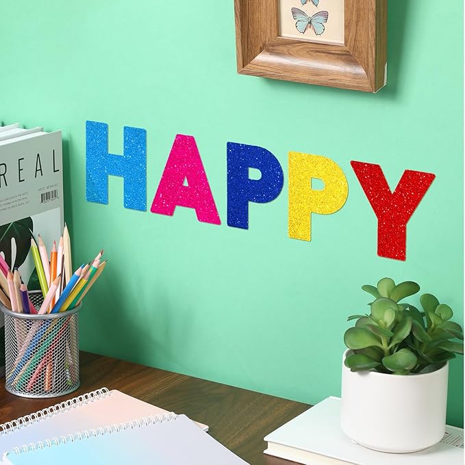 Harloon 232 Pcs 24 Sheets Large Glitter Letter Stickers Big Font Alphabet Letter Self Adhesive Letters Kit Mailbox Stickers for Mailbox Bulletin Boards Classroom Home(Colorful,2.5'')