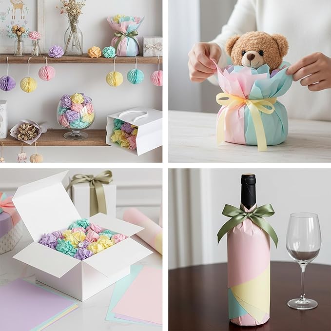 Qilery 500 Sheets Rainbow Pastel Tissue Paper Bulk for Gift Bags 15 x 20 Inch Acid Free Macaron Packaging Wrapping Decoupage Paper Sheets for Easter Wedding Decoration DIY Flowers, Pom Poms, Crafts