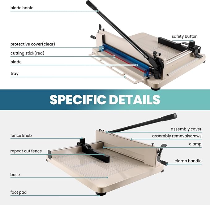 Professional Paper Cutter, 12" Guillotine Paper Cutter, 400 Sheet Capacity, Industrial A3 Paper Trimmer for Cardstock and Crafts (A3)