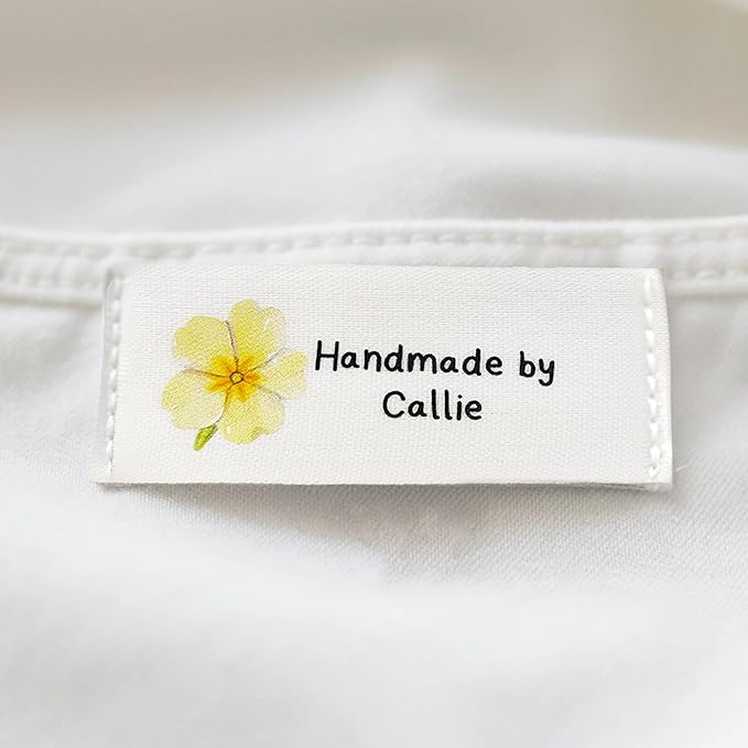 callie Personalized 10-100Pcs Sewing Labels - Custom Birth Flower & Name, Fabric Made with Love Sewing Tags for Handmade Items Clothes, Gifts for Knitting DIY Craft Lovers
