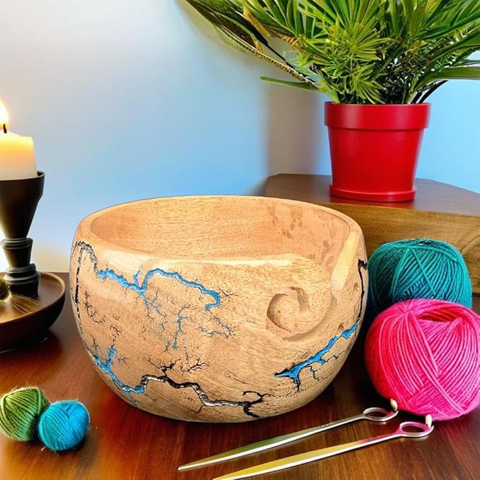 Prime Art Wooden Yarn Bowl Yarn Bowl for Crochet Yarn Bowl for Knitting Yarn Bowl for Crochet Large Yarn Bowl (Multi Color)