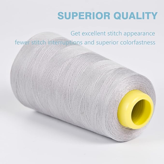 Gray Serger Thread, All-Purpose Thread for Sewing, Polyester, 4 Cones of 3000 Yards Each Spool for Sewing Machine