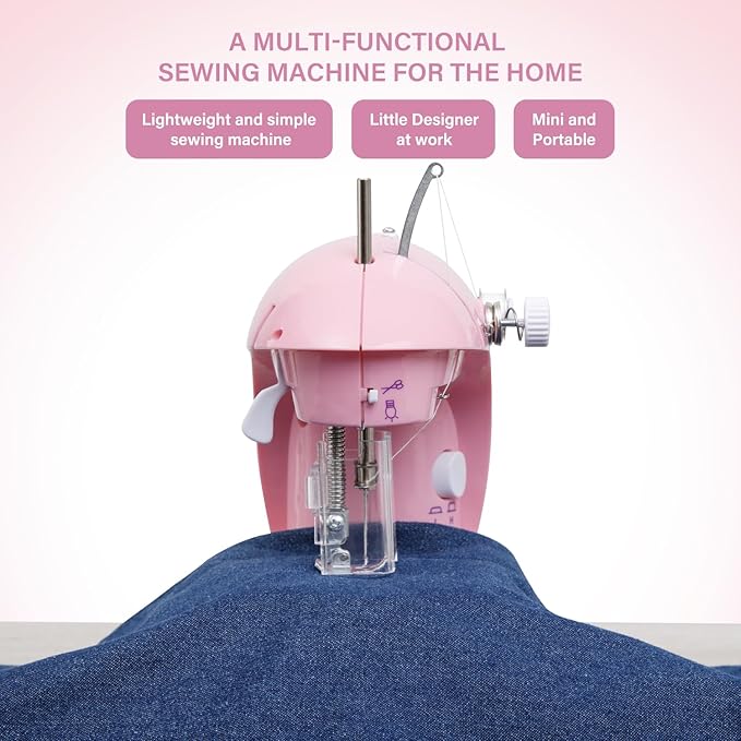 Sewing Machine for Beginners with Expansion Table and Foot Pedal and 42Pcs Sewing kit Finger Guard & Light Mini Small Portable Sewing Machines 2-Thread 2-Speed 2-Switches for Kids Ages 8-12 Peach Pink