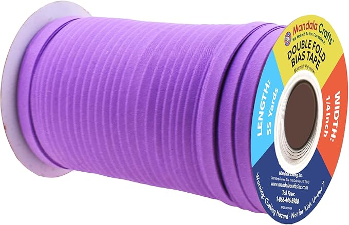 Mandala Crafts 55 Yards 1/4 Inch Violet Double Fold Bias Tape for Sewing - Bias Binding Tape for Quilting Binding, Hemming, Seam, and Fabric Piping