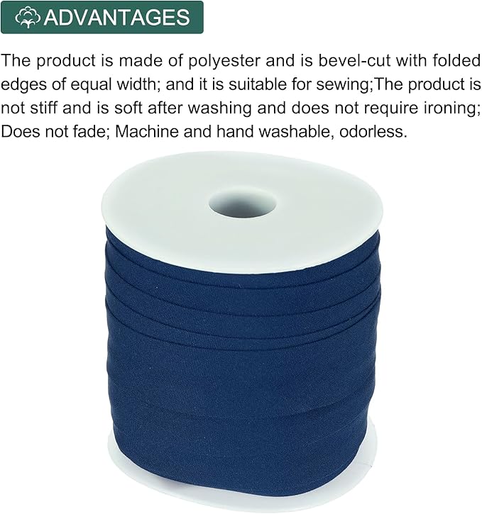 MECCANIXITY 3/4 Inch Single Fold Bias Tape Cotton Continuous Bulk Bias Tape for Sewing, Seaming Quilting Hemming Binding Crafts (Navy Blue 25 Yards)