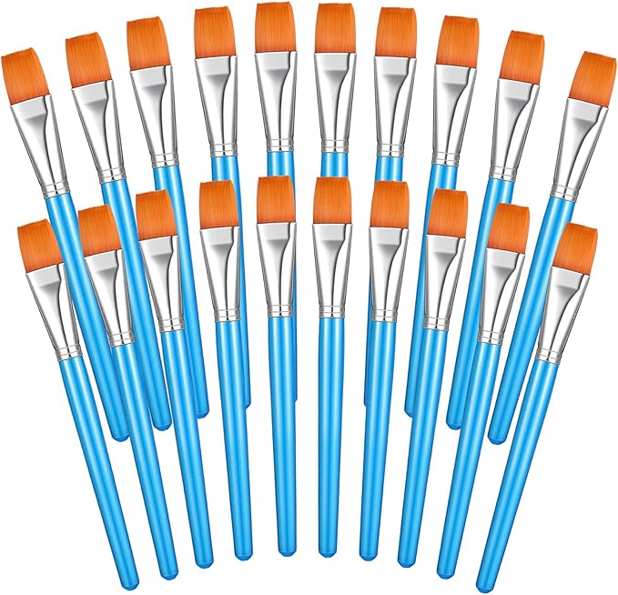 Zonon 20 Pcs Flat Paint Brushes Acrylic Painting Craft Accessories Classroom Prizes Gifts Small Watercolor Paint Brushes Bulk for Adult Artist Detail Oil Canvas Face(1 Inch,Blue)