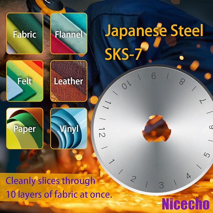 Rotary Cutter Set,Nicecho Sewing Quilting Supplies,45mm & 28 mm Fabric Cutters,8 Rotary Cutter Blades,A3 Cutting Mat for Sewing,6x12 & 2.5x12 In Quilting Rulers,Ideal Quilt kits for Lovers & Beginners