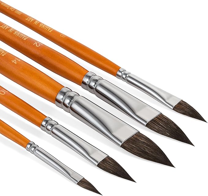 Falling in Art Cats Tongue Watercolor Brushes, 5 Pcs Oval Wash Paint Brushes, Cat Tongue Paint Brush for Petals, Leaves, Watercolor and Acrylic Painting