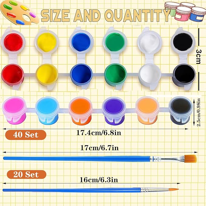 420 Pcs Washable Acrylic Paint for Kids Arts and Crafts, 30 Gouache Watercolor Paint Sets of 12 Colors for Party Classroom Painting Supplies, 30 Flat and 30 Pointed Brushes