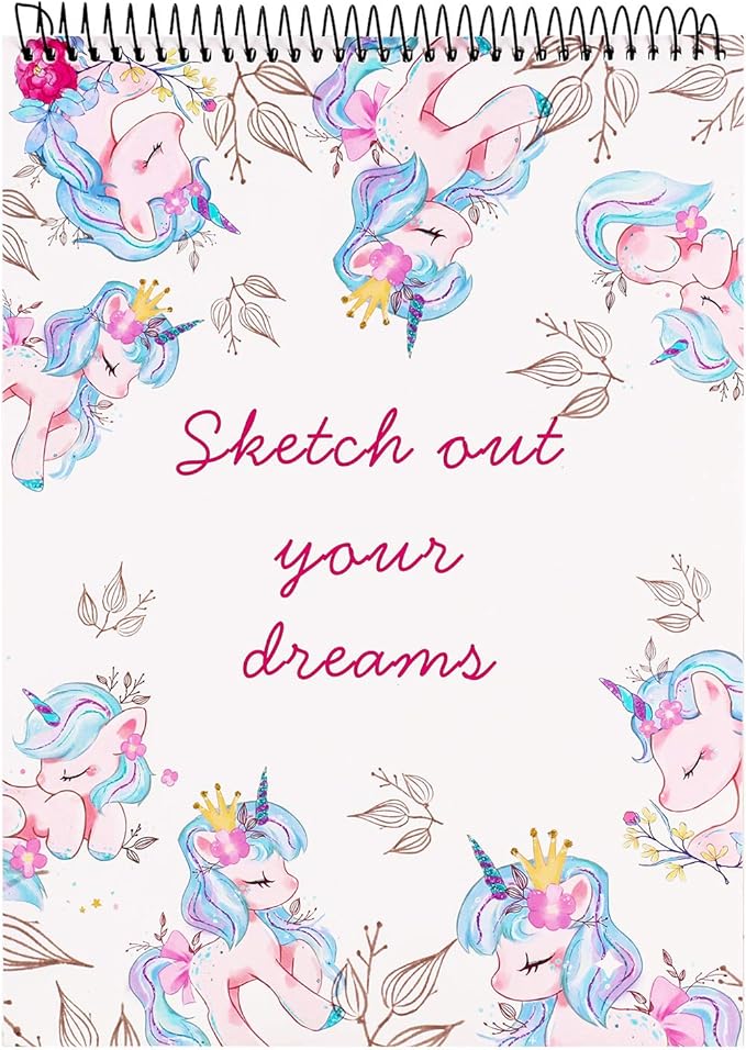 Sketchbook for Kids, Unicron Sketch Book for Girls and Artist Kids to Drawing and Sketching or Doodling, 8.5"x11", Spiral Bound Art Paper, Acid Free (110gsm)