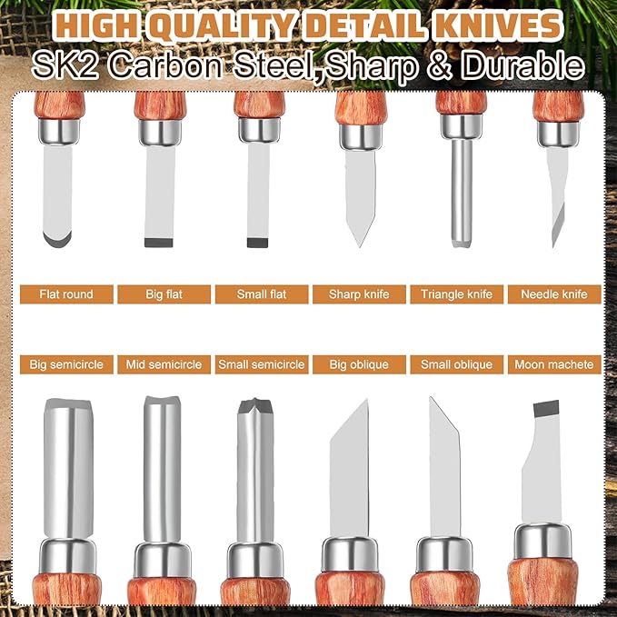 30 Pcs Wood Carving Tools Whittling Kit Include Hand Carving Knife Set Wood Blocks Cut Resistant Gloves Sawdust Brush Sharpening Stone Polishing Wax Sharpening Leather Storage Bag for Beginners