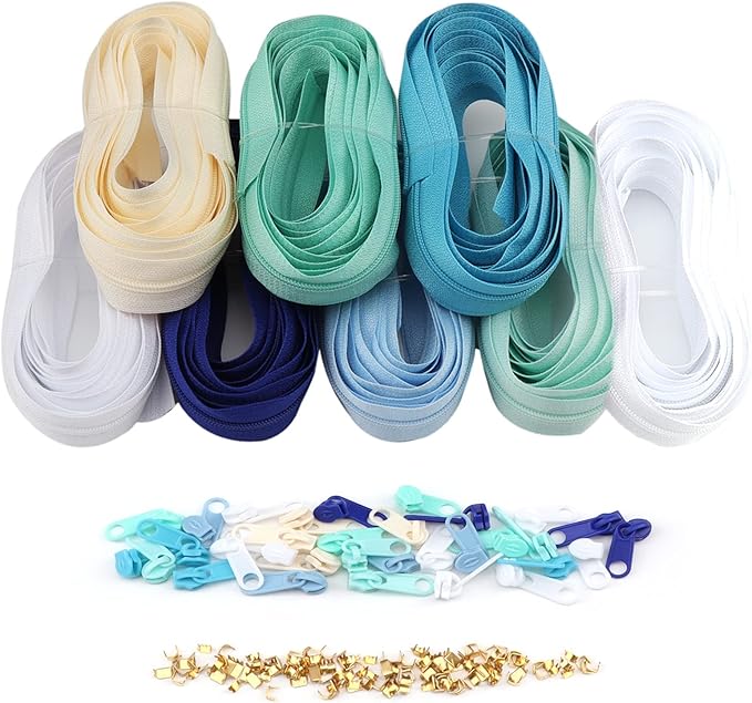 Zippers by The Yard for Sewing, DOITEM 2.8 mm Zippers 22.4 m Nylon Endless Zip Set with Slider and Zip for Sewing and Crafts – 7 Colors