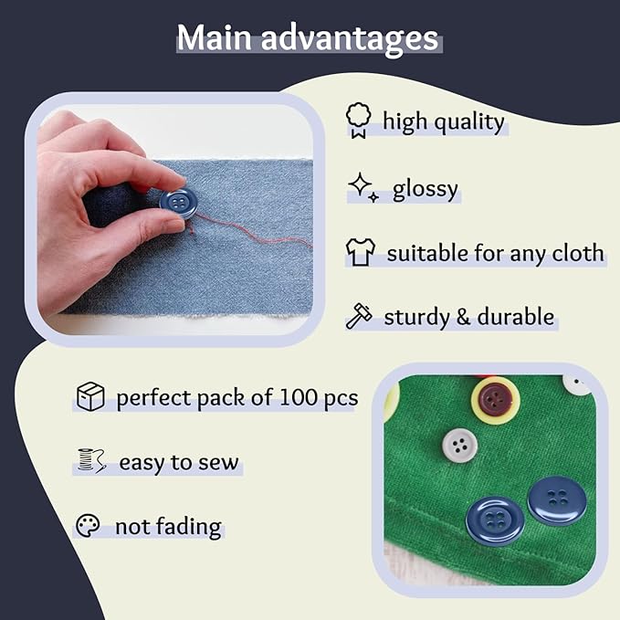 100 Pcs Navy Buttons for Sewing Round 0.75 inch Large 3/4" Dark Blue 4 Hole Plastic Round 30L Buttons Uniform Sewing Buttons Bulk for Jacket Uniforms Workwear School Chef Aprons Pants Bags Craft DIY
