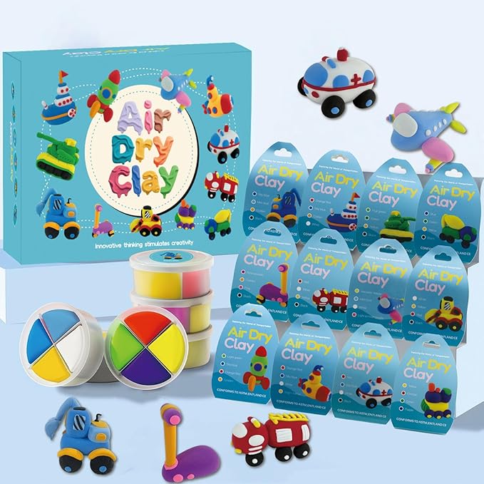 Air Dry Clay Kit - Traffic Themed,12 Boxes Modeling Magic Soft Clay DIY Art Sculpting Supplies，Party Favors Birthday Christmas Gifts for Boys Girls (Traffic)
