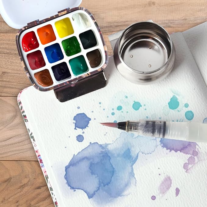 Portable Mini Tin Box,12-Well Empty Watercolor Palette,Small Paint Storage Travel Artist Outdoor Sketch Watercolor Kits with Magnetic Clip and Oil Pot.Famous Painting