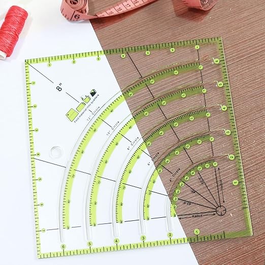 8x8 inch Acrylic Arc Cutting Fabric Ruler,Circle Templates for Quilting,Multifunctional Classic Quilting Ruler,Cut Patchwork Cloth,Sewing,Painting and Handicrafts