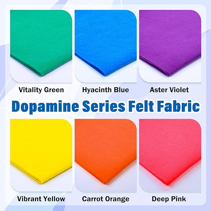 XSEINO 6 Rolls 12"x35" 1.4mm Thick Soft Felt Fabric Sheet 6 Assorted Dopamine Series Colors Felt Pack for DIY Craft Sewing Squares Nonwoven Patchwork