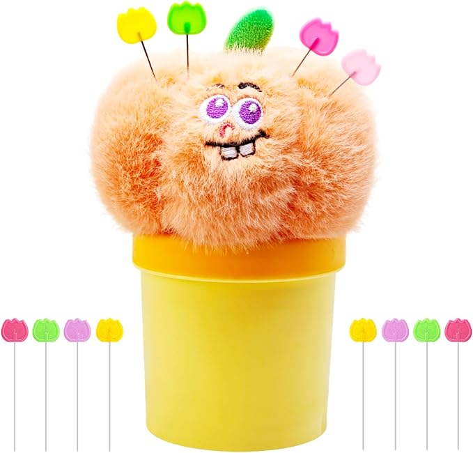 Pumpkin Pin Cushion Sewing Tool Set with Magnetic Storage, Including 50 Cute Flowers Needles, Threader, Thimble ＆Tape Measure, Pin Holder for Sewing DesksApplique & Patchwork Crafter.