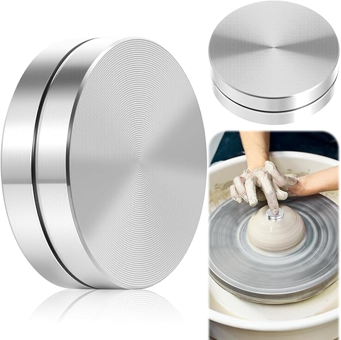 Silver Ceramic Clay Pottery Throwing Trimming Spinner Tool, 35mm Clay Ceramic Rotary Rotary Clays Tool for Professional Ceramics Making, Carving Artists and Hobbyists (35mm Diameter, 12mm Thickness)