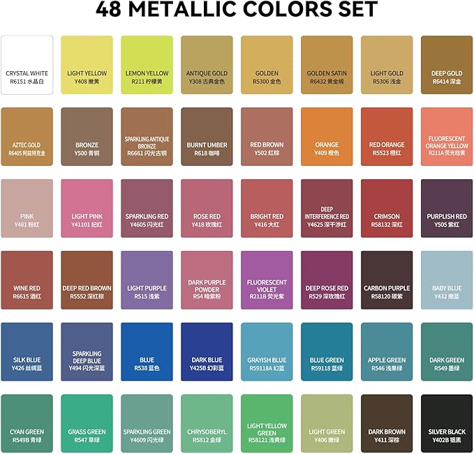 Watercolor Paint Set with 48 Metallic Colors, Full-Pan Pearlescent & Glitter Paints, Highly Pigmented, Vibrant Shimmer, Removable Pans, Perfect for Beginners, Artists & All Skill Levels