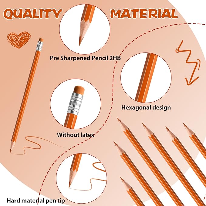 36 PCS Orange Checking Pencils Erasable Colored Pencils with Eraser Pre-Sharpened 2 HB for Checking, Grading, Tests & Office/School Supplies (Orange)