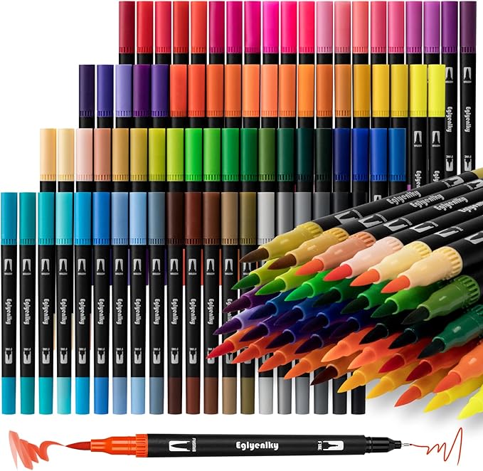 80 Markers Coloring Books for Adults, Dual Tip Brush Pens Watercolor Markers Set with Fine and Brush Tip for Kid Adult Artist Coloring Art Pens