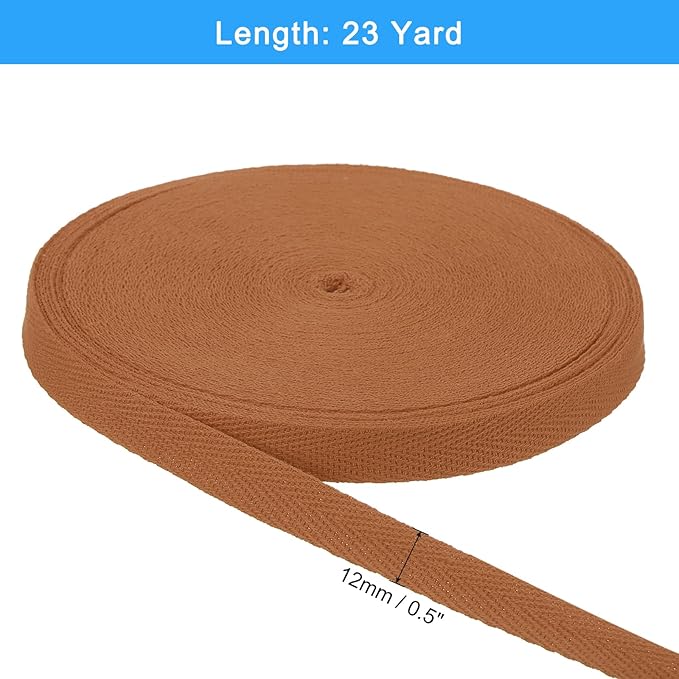 uxcell 23 Yards Cotton Twill Tape, 1/2-inch Herringbone Webbing Ribbon Bias Binding Tapes for Clothes Sewing, DIY Crafting (Earthy Brown)