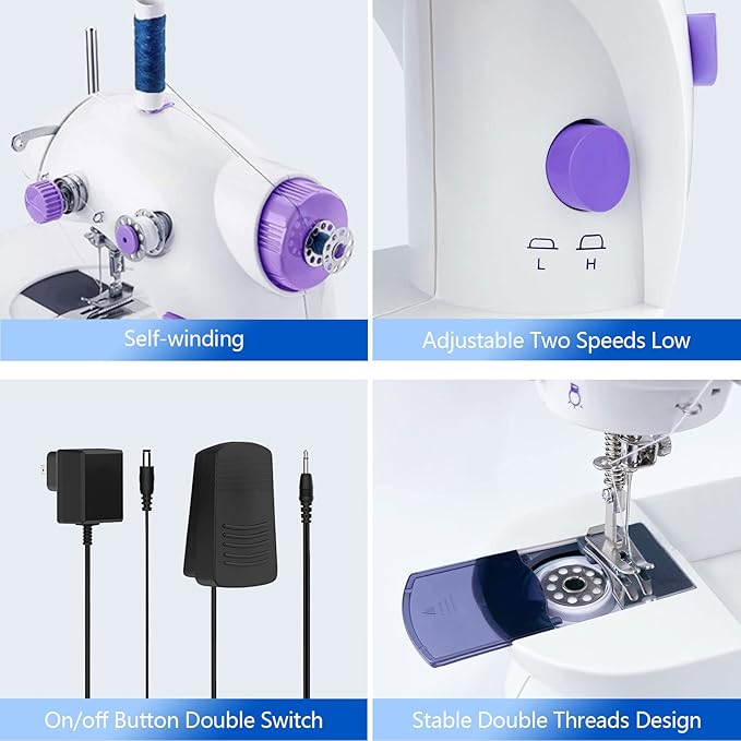 Flying Banana Portable Dual Speed Electric Sewing Kit for Beginners with Extension Table, Mini Sewing Machine with Light, Foot Pedal & Accessories for Household Travel DIY Crafts Repair, White