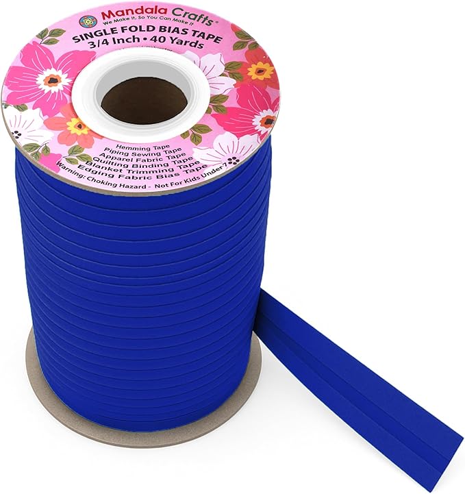 Mandala Crafts 3/4 Inch Single Fold Bias Tape for Sewing, Quilting, Piping, Hemming, Blanket & Quilt Binding – 40 Yards Blue Fabric Seam Binding Tape