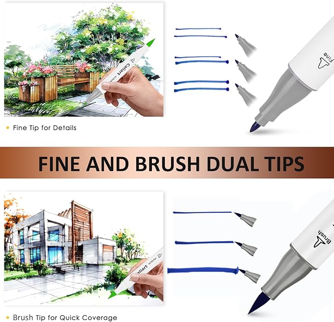 Caliart Alcohol Based Markers, 81 Colors Art Drawing Markers Set Dual Tip Brush & Fine Permanent Colored Sketch Pens, with Case for Artists Adults Coloring Book