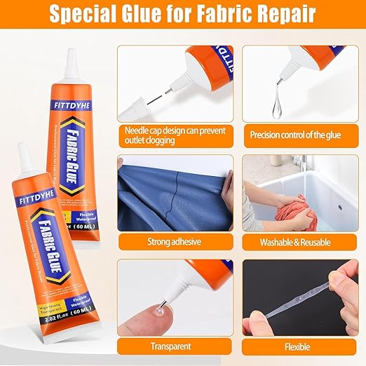 3Pcs Fabric Glue Permanent, 60 ML Washable Clear Clothing Glue, Super Fabric Glue for Rhinestones, Patches, Clothes, Denim, Leather, Polyester, Fabrics, Doll Repair, Flannel, Cotton