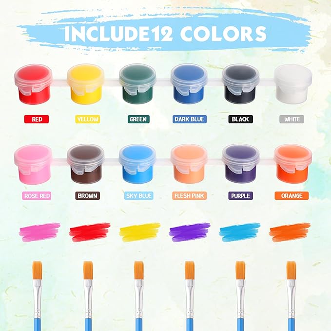 Timgle 560 Pcs Mini Acrylic Paint Set 40 Set 12 Colors Washable Paint Strips Bulk 40 Flat Brushes 40 Pointed Brushes Valentines Party Gift for Art Birthday Party Favors Craft Supplies(3ML)