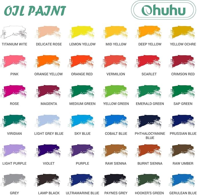Ohuhu Oil Paint Set, 36 Oil-Based Colors, 12ml/0.42oz x 36 Tubes Non-Toxic Oil Painting Set Supplies for Canvas Painting Artist Kids Beginner Adult Classroom Student Art Supplies Gift DIY