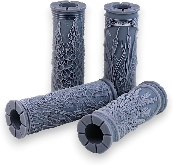 Water’s Edge 4-Pack Clay Texture Rollers (4") - Flower Set #02 - Embossing Pattern Rollers for Polymer & Ceramic Clay, Pottery & Crafts