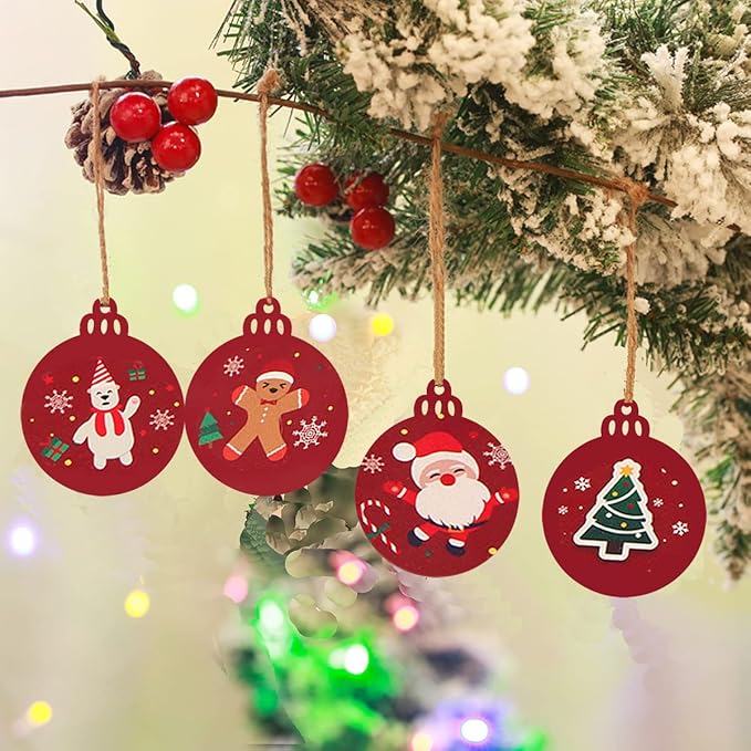 Artmag 50pcs Christmas Unfinished Wood Wooden DIY Ornaments Blank Round Wood Discs for Crafts Centerpieces Holiday Hanging Decor Decorations