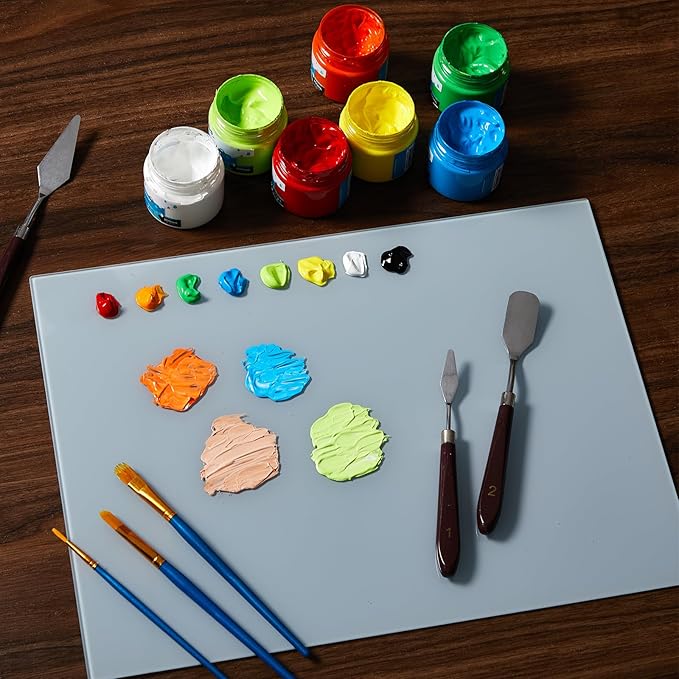 Nuanchu 2 Pcs 12 x 16 Inches Neutral Grey Tempered Glass Palette for Oil Painting Keeps Wet Paint Fresh Scratch Resistant Easy Clean up for Palette Artist Supplies DIY Color Mixing