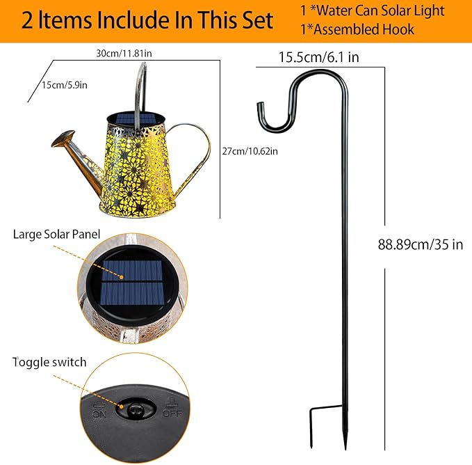 VOOKRY Solar Watering Can Lights, 2 Pack Large Hanging Solar Lights Outdoor Waterproof Garden Decor Outside for Patio Yard Porch Lawn, Gardening Gifts for Mom Women Grandma Birthday Christmas