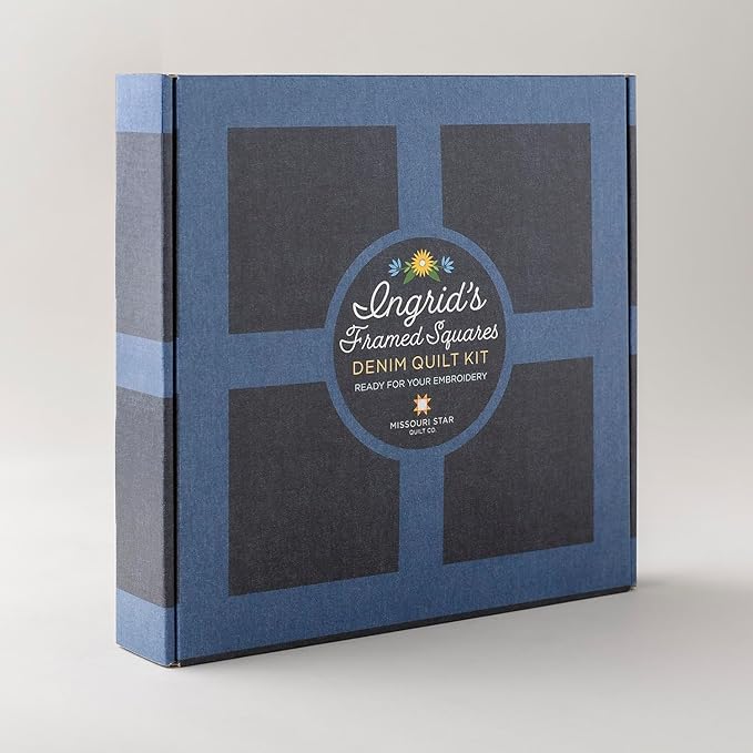 Indigo Washed Denim Quilting Kit | 10” Quilting Fabric Squares, 6.5 oz Yardage, Quilt Pattern Included | Quilt Supplies for Cutting Patterns, Embroidery, Sewing, and Blanket Making