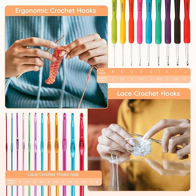 HATINXIA Crochet Hooks, 85pcs Crochet Hook Set with Storage Case, Yarn Crochet Kit for Beginners, Ergonomic Crochect Needles DIY Knitting Accessories Tools for Experienced Crochet Lovers, C1 Blue
