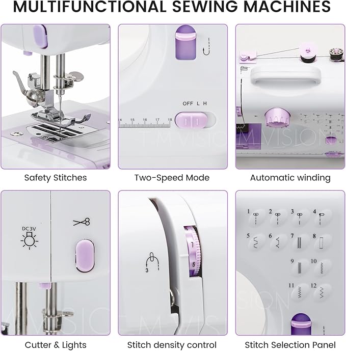 Sewing Machine for Beginners with 12 Built-in Stitches, Mini Sewing Machine with Foot Pedal, High-Low Speeds, Portable and Sewing Enthusiasts (505)
