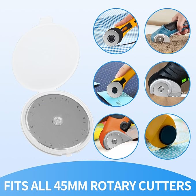 12 Pack 45mm Rotary Steel Blades, Sharp and Durable Rotary Replacement Blades with Scale for Quilting Sewing Fabric Cutting (Circular Hole)