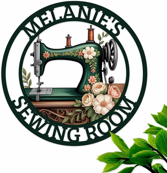 Personalized Quilting Sign Craft Room Decor, Custom Sewing Machine Metal Sign with Name, Customized Sewing Gifts for Quilters Women, Sewing-beginners, Craft Hobbyists, and Sewing-loving Kids
