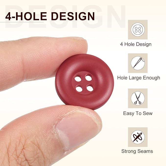 HARFINGTON 50pcs Sewing Button 20mm (3/4 Inch) 4 Holes Resin Thickened Round Crafting Replacement Buttons for Clothing DIY Crafts Decoration, Bright Red