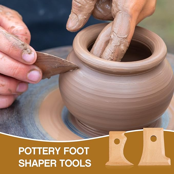 Amylove 7 Pcs Pottery Tools Pottery Foot Shaper Trimming Tools Profile Rib Bundle Foot Shaper for Ceramics for Carving Clay Molds Clay Texture Ribs Ceramics, Beech Wood (Wood Color)