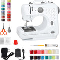 Mini Sewing Machine for Beginners, Portable Electric Sewing Machine with Dual Speed, 12 Built-in Stitches, Foot Pedal, and Accessories Kit for Home DIY Projects & Gift, White and Gray