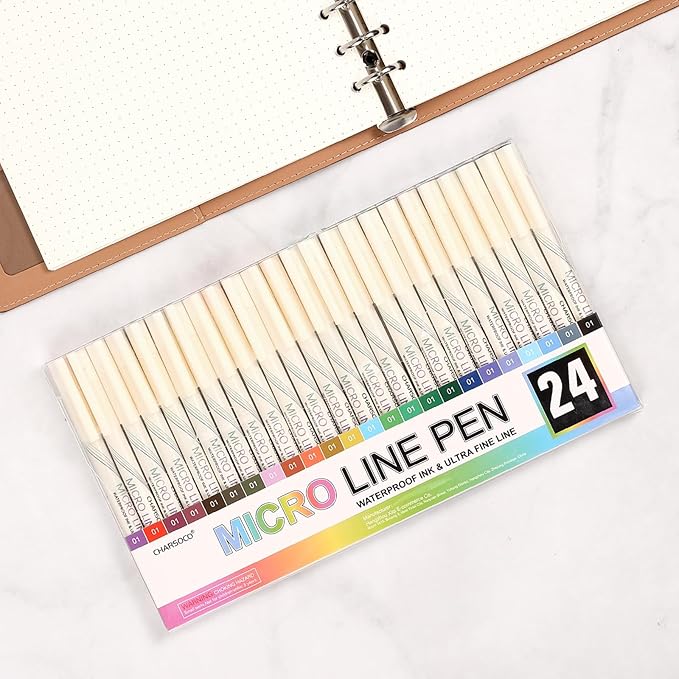 01 Micro Fine Point Pen Set - 24 Waterproof Archival Ink Colors, 0.25mm Fineliner Pens for Art Illustrations, Sketching, Anime, Manga, Technical Drawings & Scrapbooking